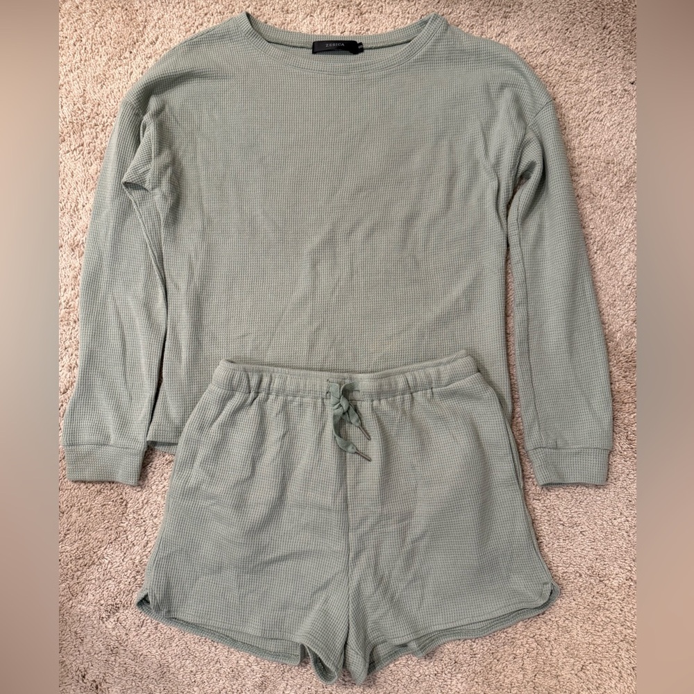 Zesica Green Waffle Knit Lounge Set